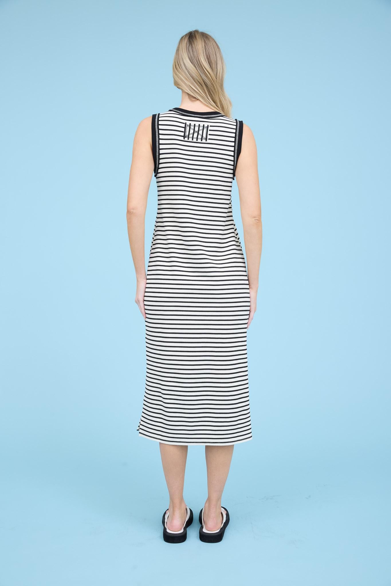 Stripe Side Slit Tank Maxi Dress