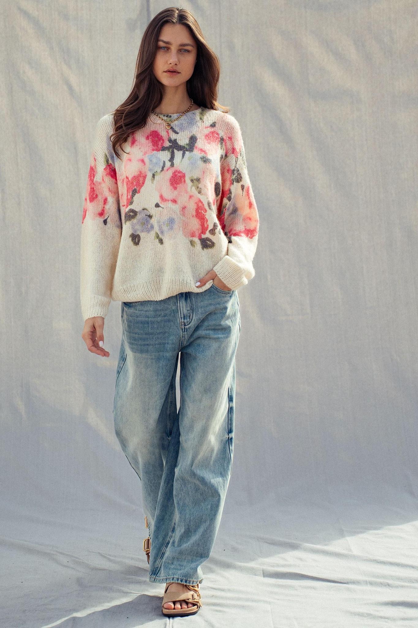 Rosewater Dream Floral Gold-Dust Sweater