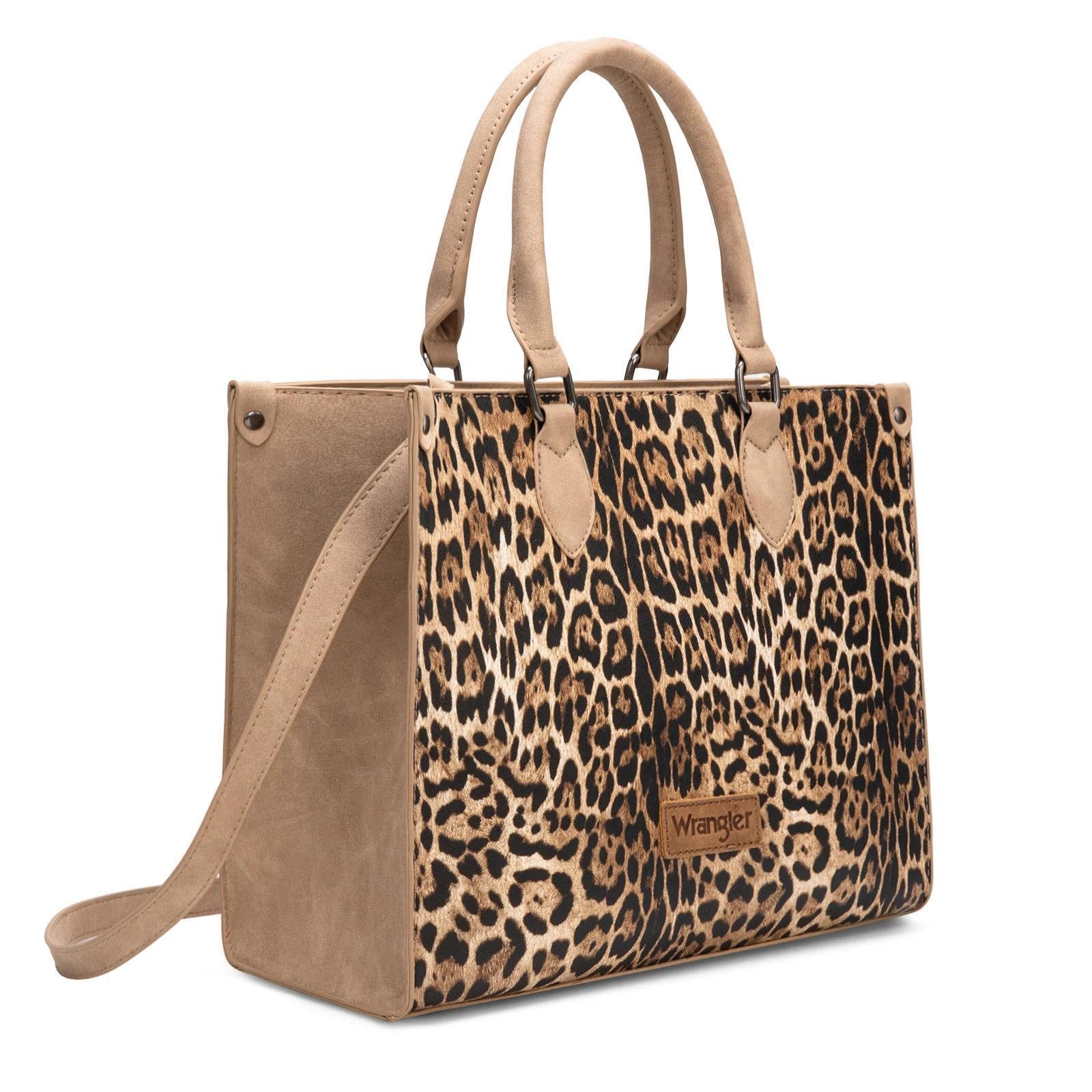 Wrangler Leopard Print Wide Tote Bag/Crossbody - Tan