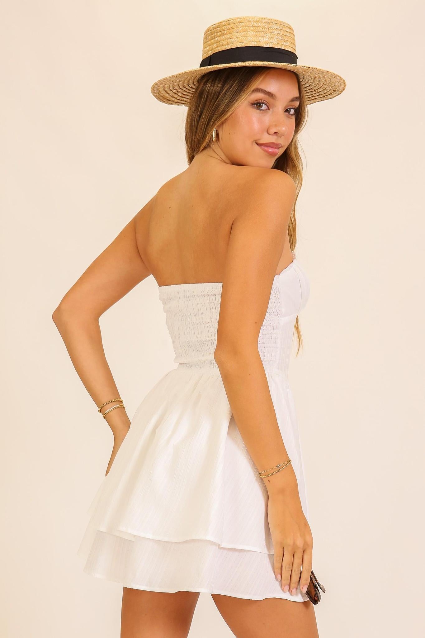 Strapless Tiered Mini Dress - White