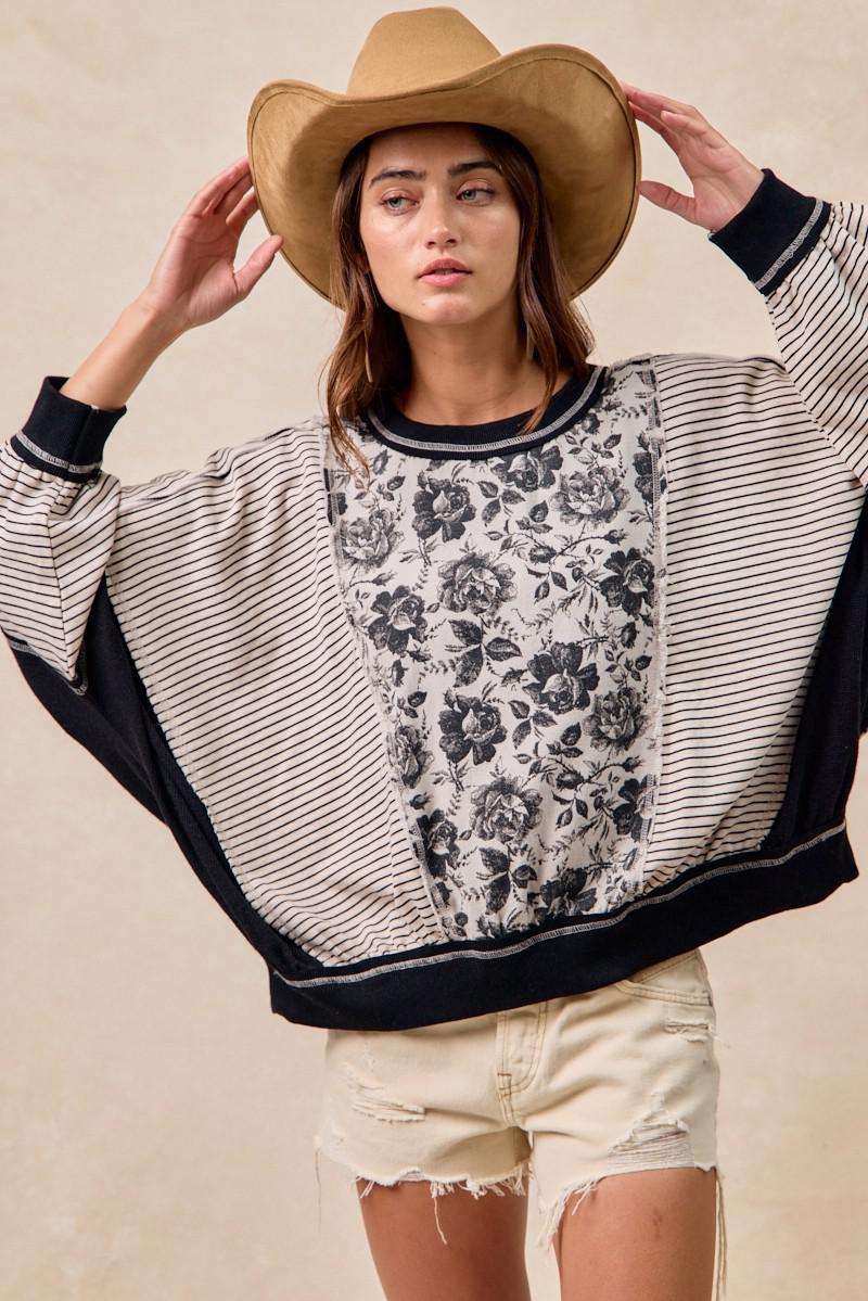 Rose Twill And Stripe Mix And Match Top