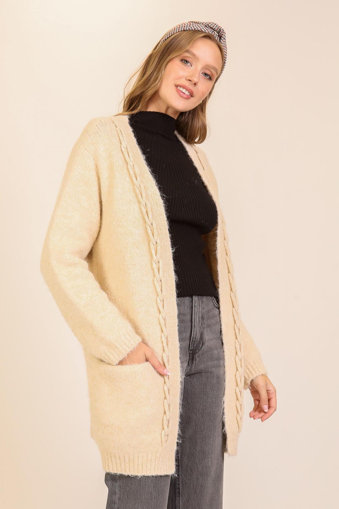 Cream Haven Cable-trim Cardigan