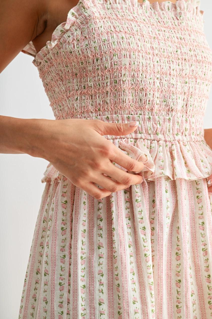 Tiered Maxi Dress with Smocked Bodice and Ruffle