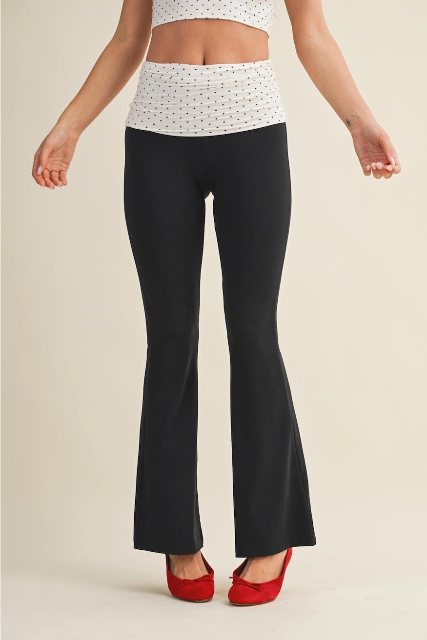 Polka Dot Soft Knit Foldover Flare Pants