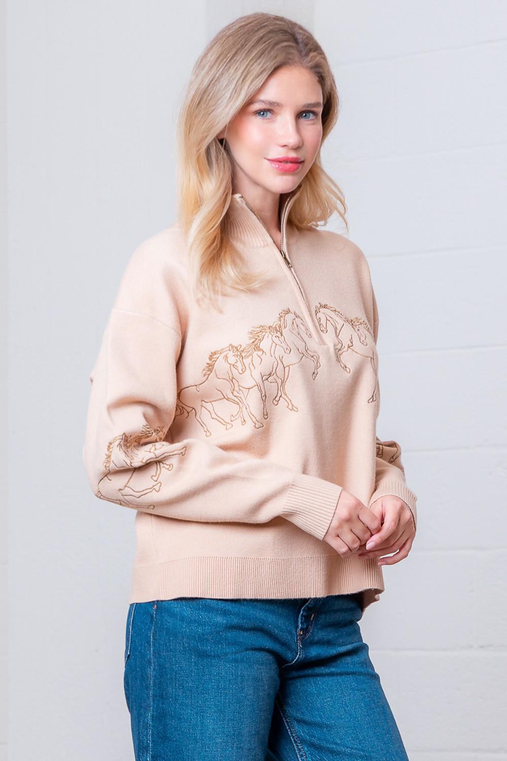 Horses Embroidery Sweater Top