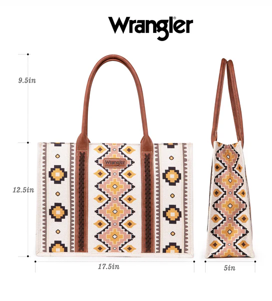 Wrangler Southwestern Pattern Dual Sided Print Canvas Wide Tote Coffee