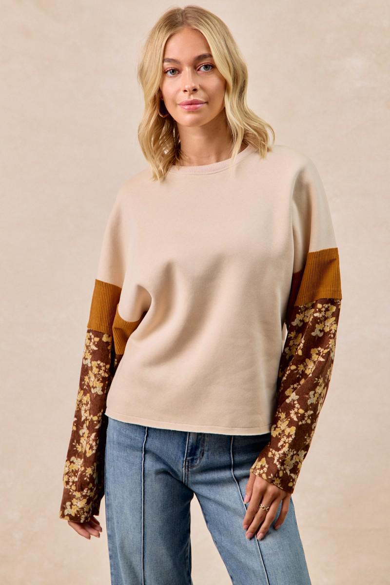 Frenchter With Floral Corduroy Sleeves Top