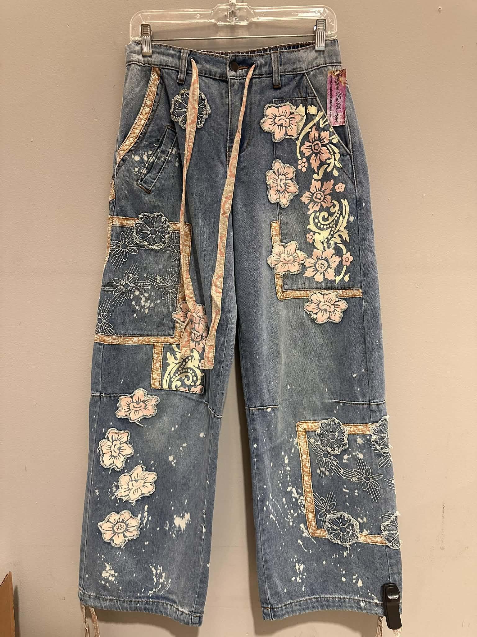 Washed Block Patched Denim Pants