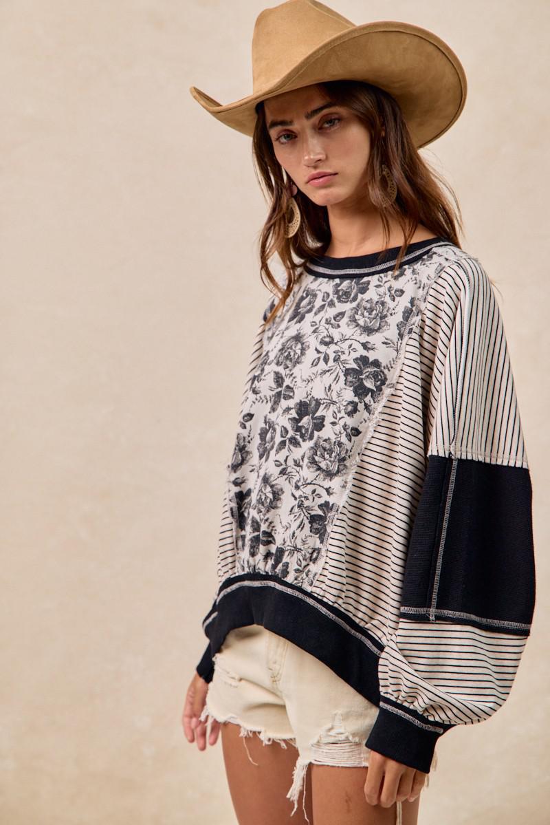 Rose Twill And Stripe Mix And Match Top