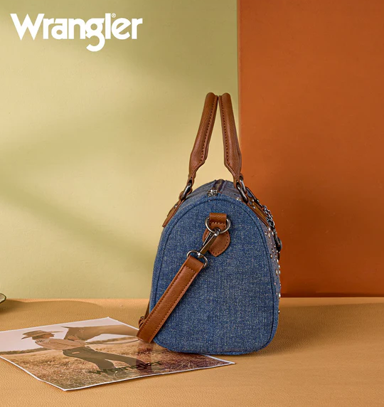 Wrangler Western Rhinestone Denim Boston Bag/Crossbody - Dark Jean