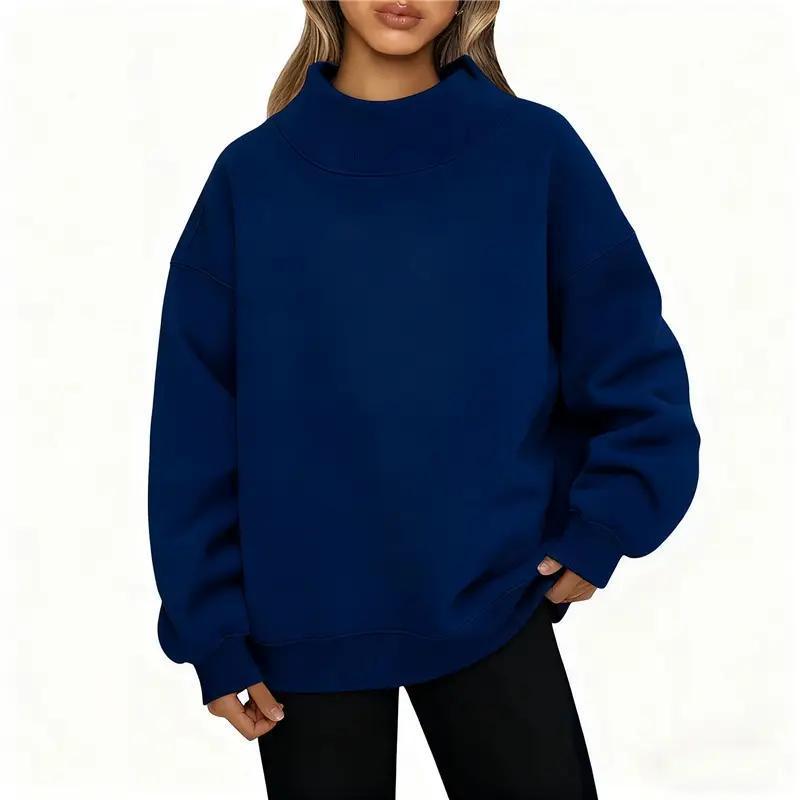 Solid Color High Neck Fleece Sweatshirt
