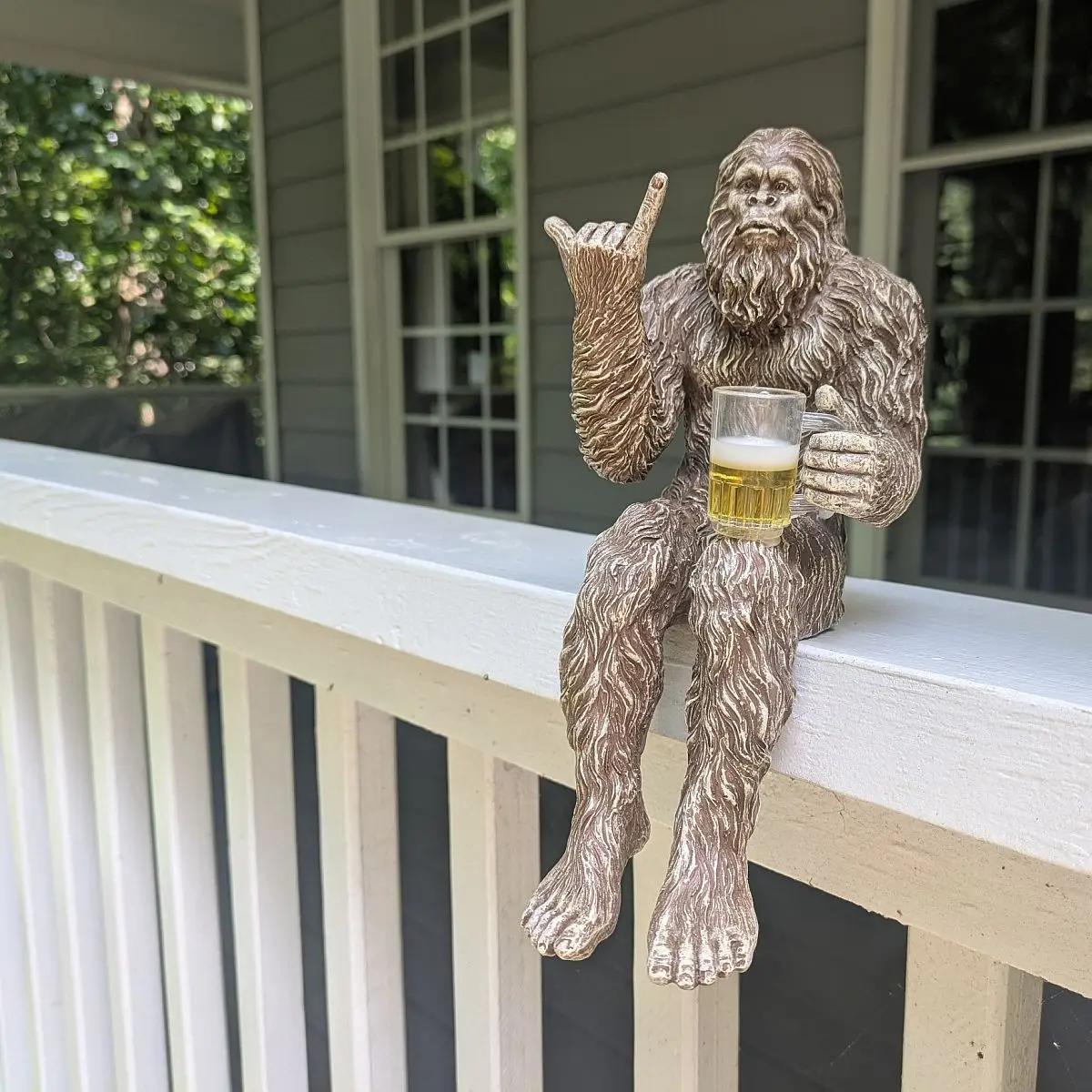 Party Bigfoot Sasquatch Beer Drinking Statue 10 Inch H