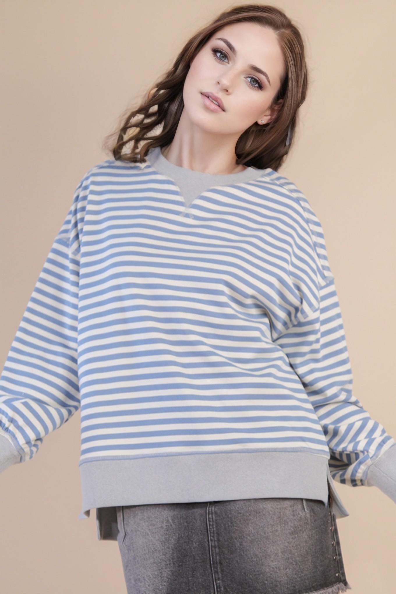Stripe Comfy Casual Oversized Knit Top