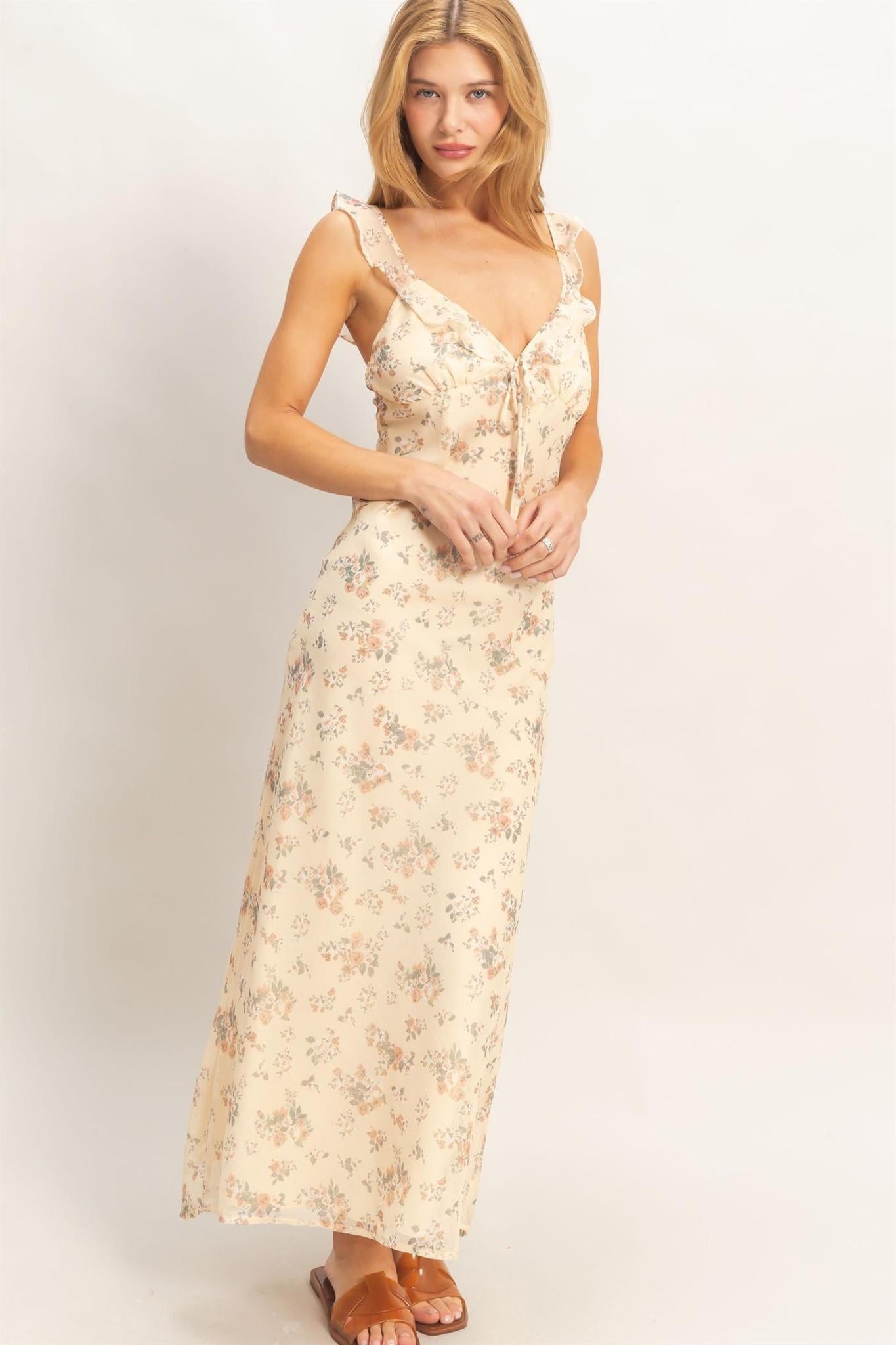 Floral Ruffle Strap Midi Dress