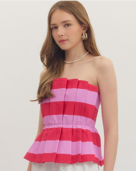 Red Striped Sleeveless Peplum Top