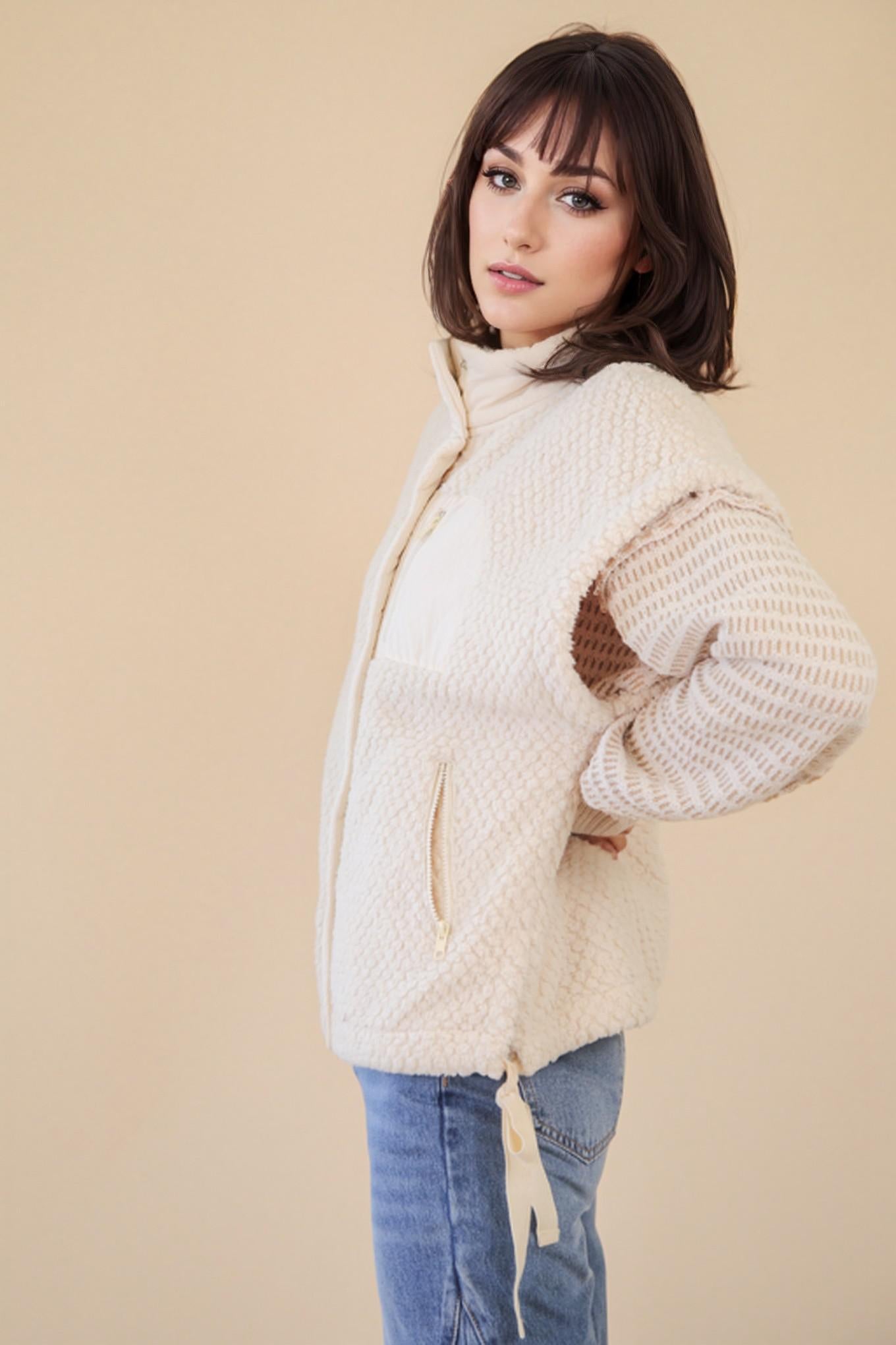 Ecru Soft Textured Woven Vest w/ Side Tie