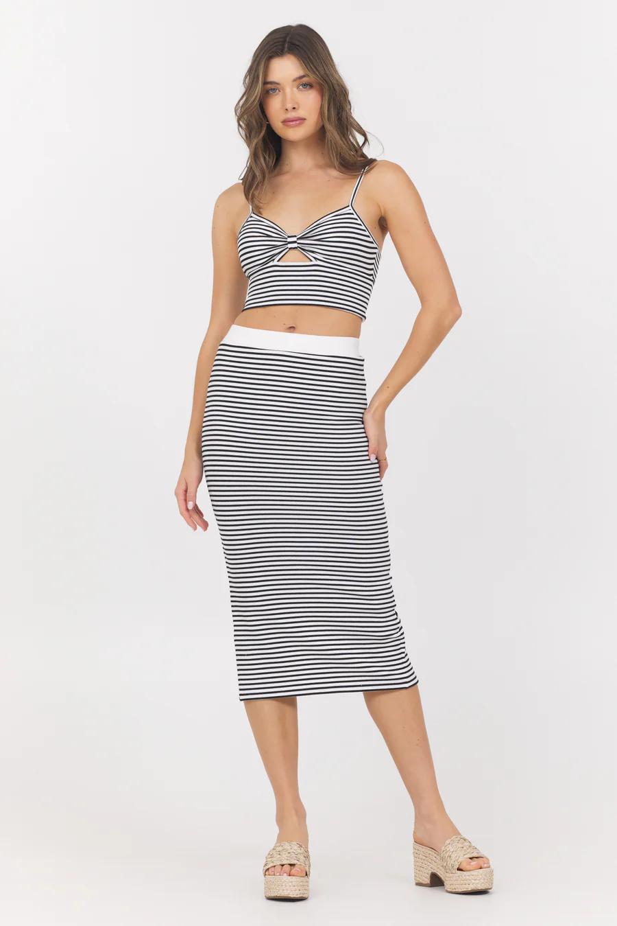 Striped Knit Twist Front Cut Out Tank