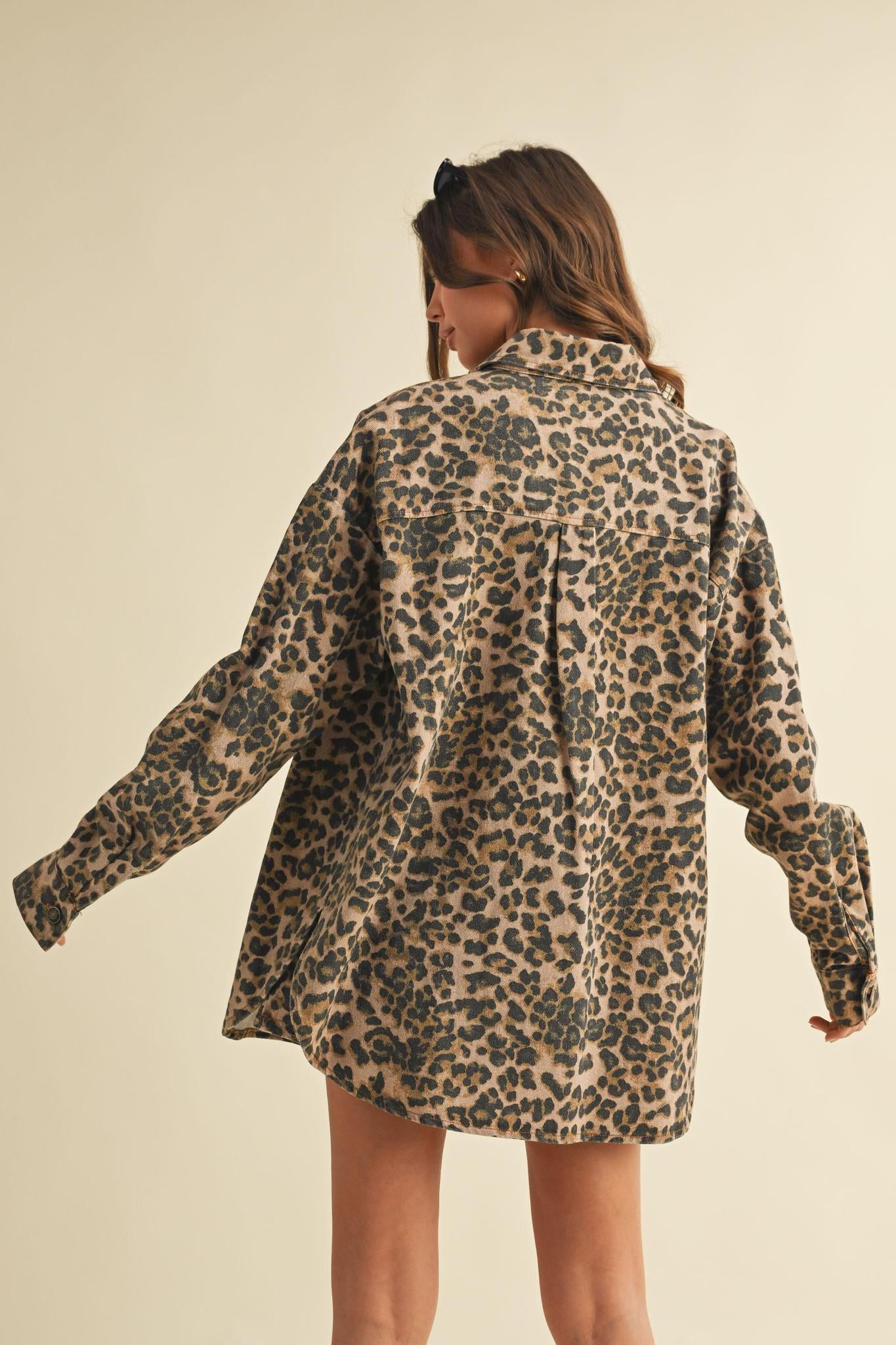 Leopard Shacket And Mini Skirt Set