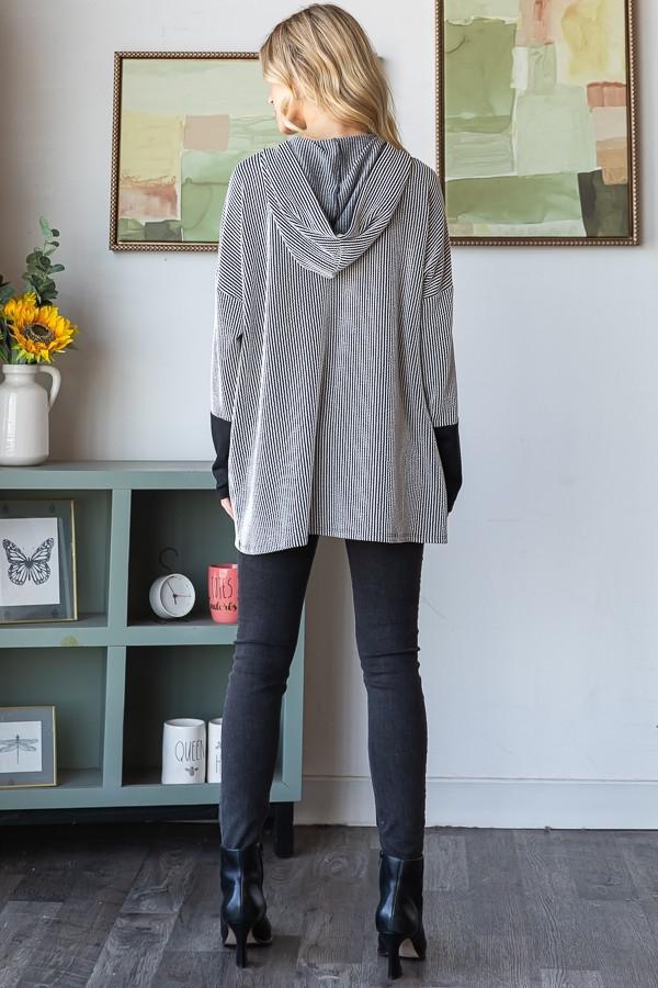 Long Sleeve Stripe Solid Contrast Hoodie