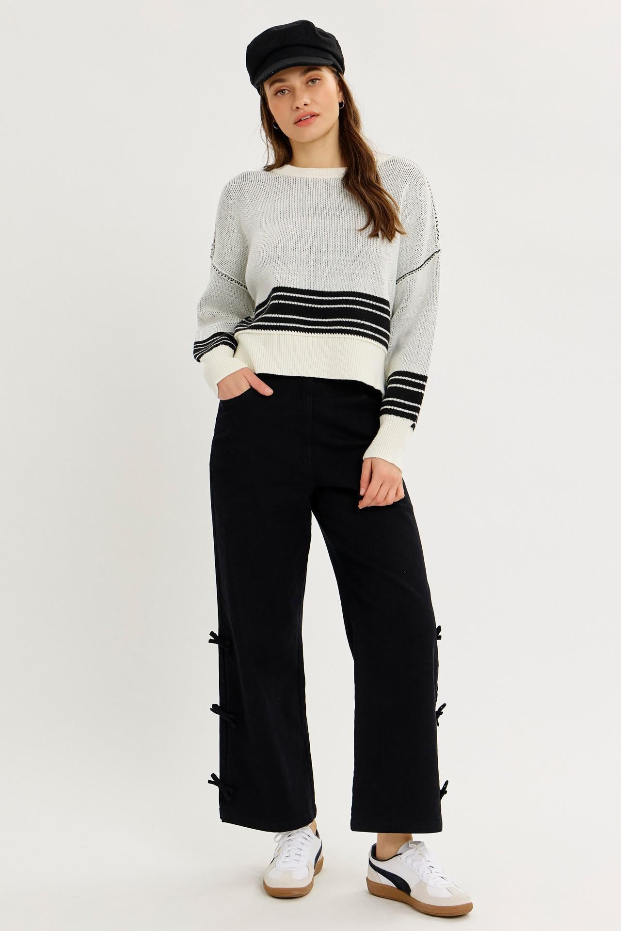 Garment Washed Side Bow Detail Western Pants