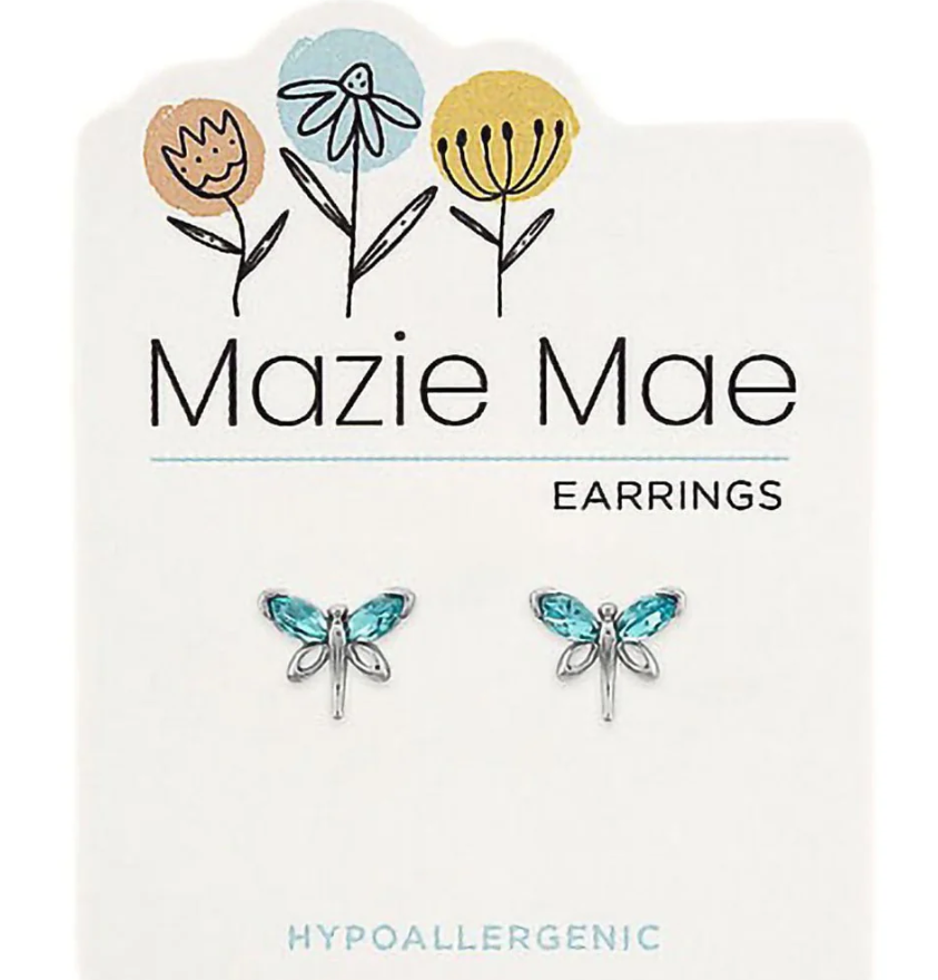 Silver Aquamarine Dragonfly Stud Mazie Mae Earring