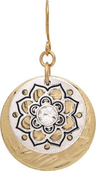 Two Tone Double Disc Flower Stamp Earring