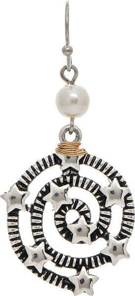 Silver Oxidized Star Spiral Pearl Top Earring