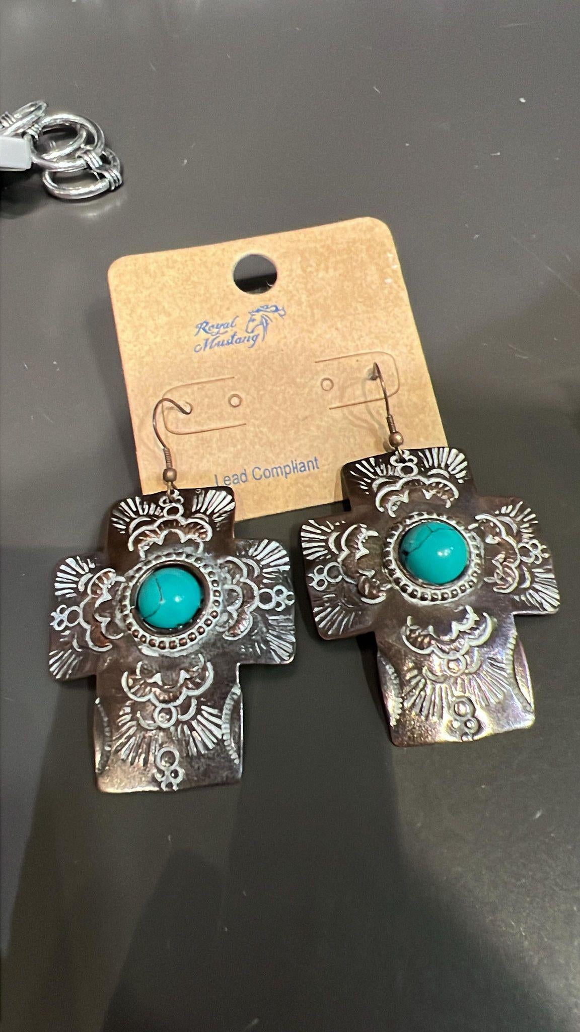 Wide Western Cross Earrings
