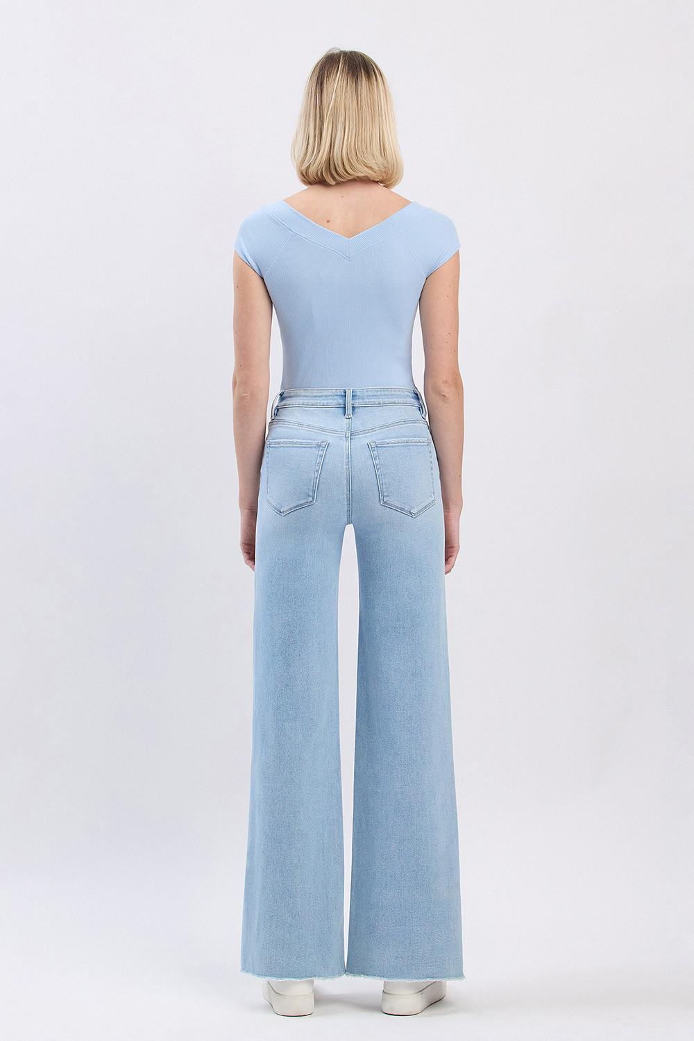 High Rise Raw Hem Wide Leg Jeans