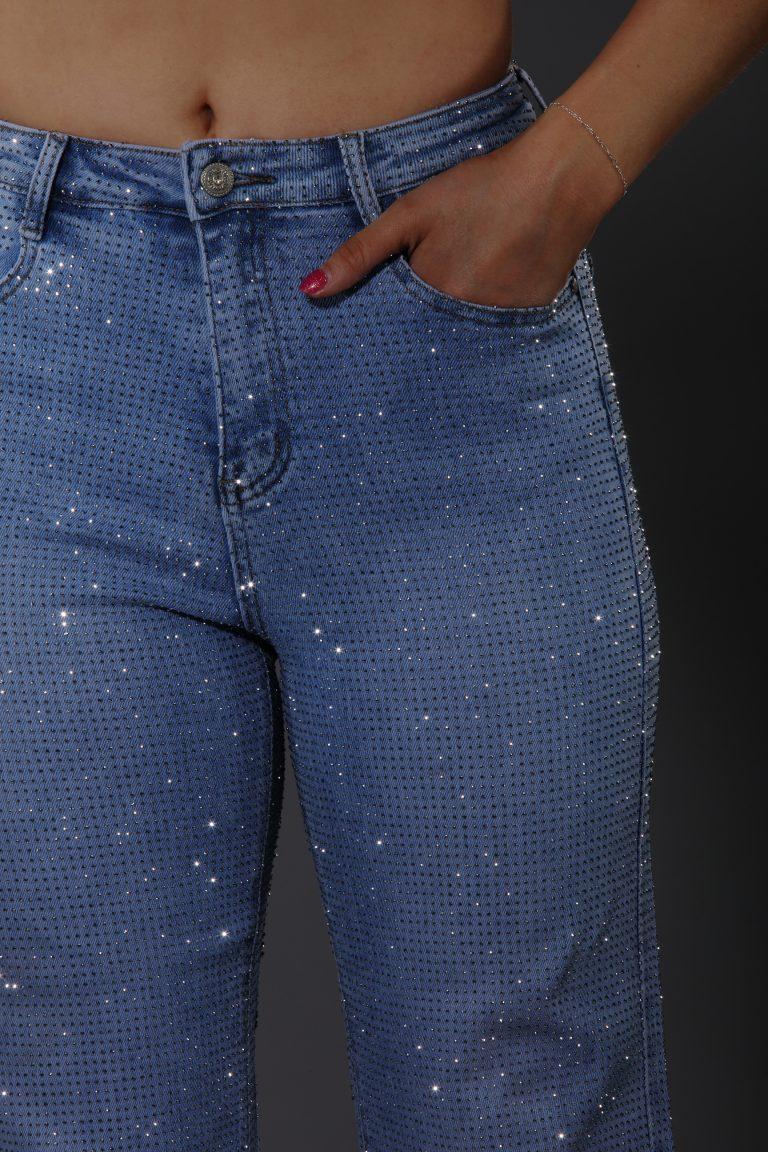 Nina Rossi Full Stone Embellished Straight Leg Jeans