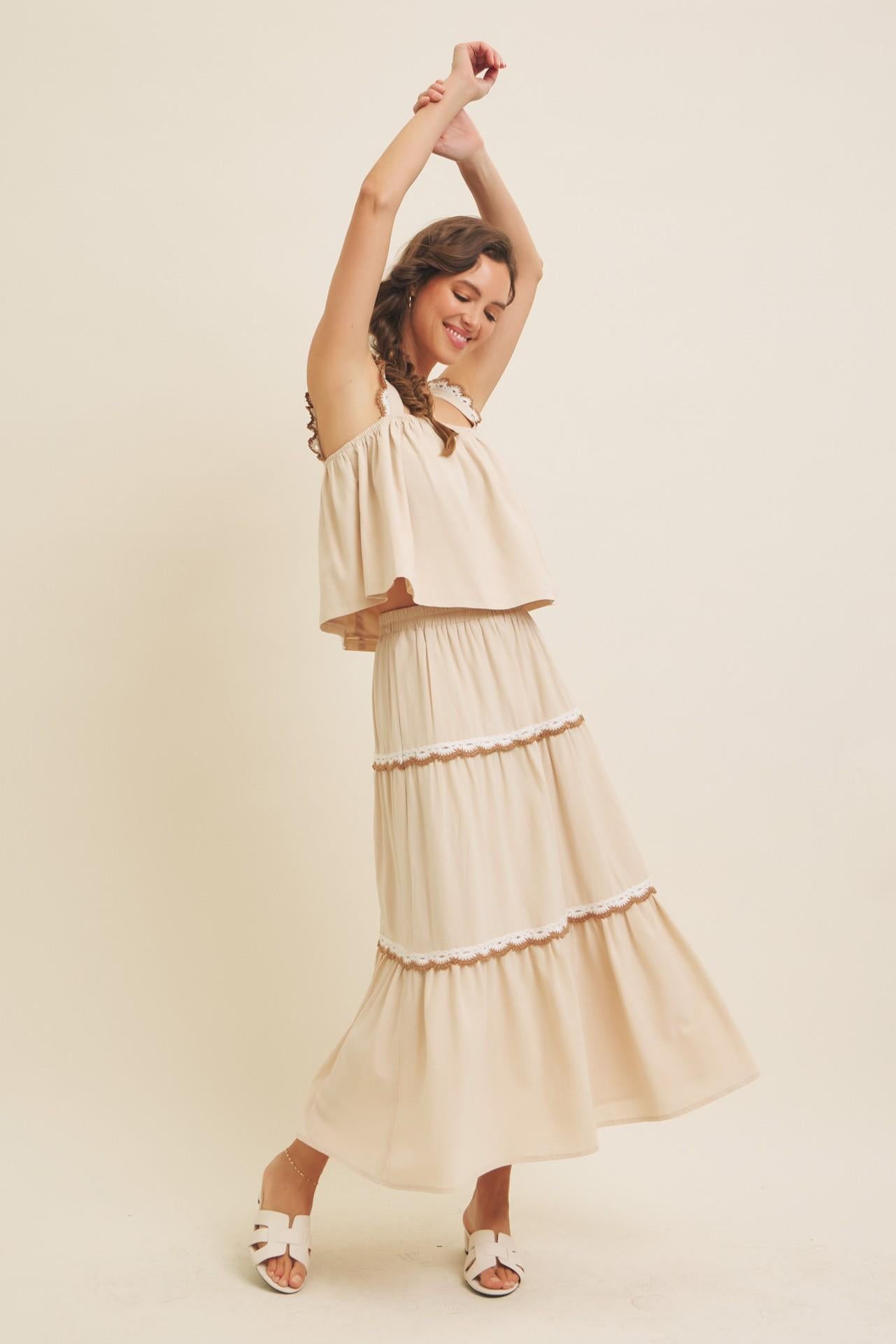 Scallop Crochet Tiered Midi Skirt