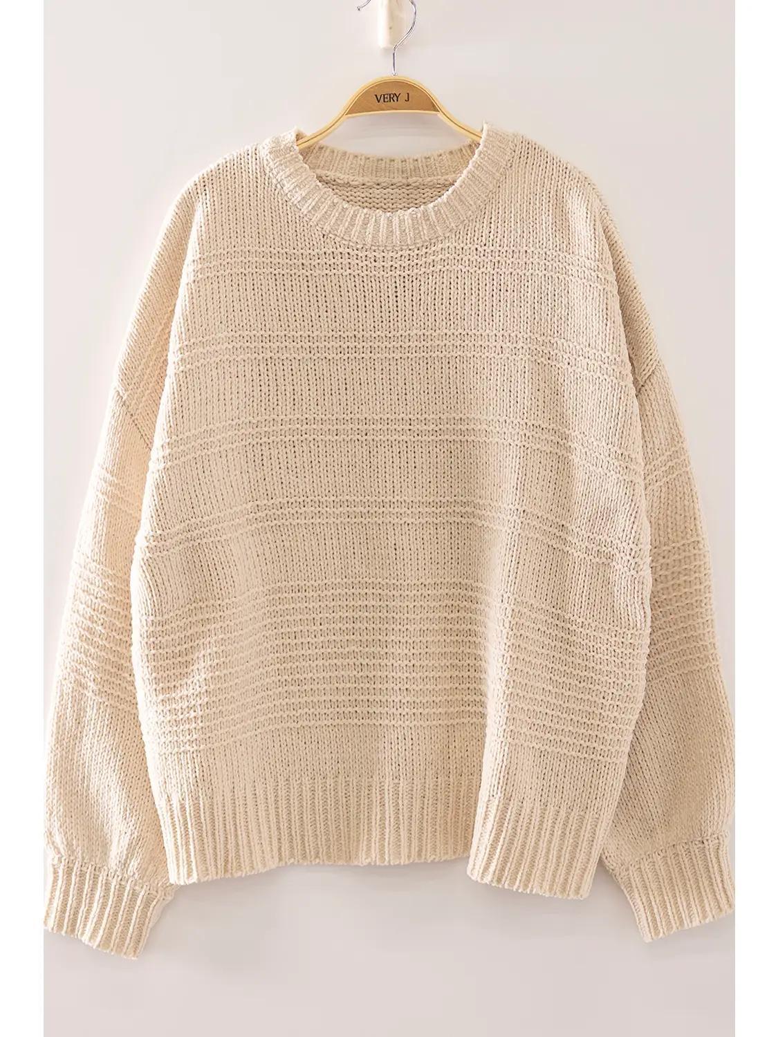 Cream Boat Neck Oversized Knit Sweater