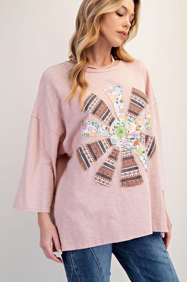 Dusty Pink Patchwork Knit Top