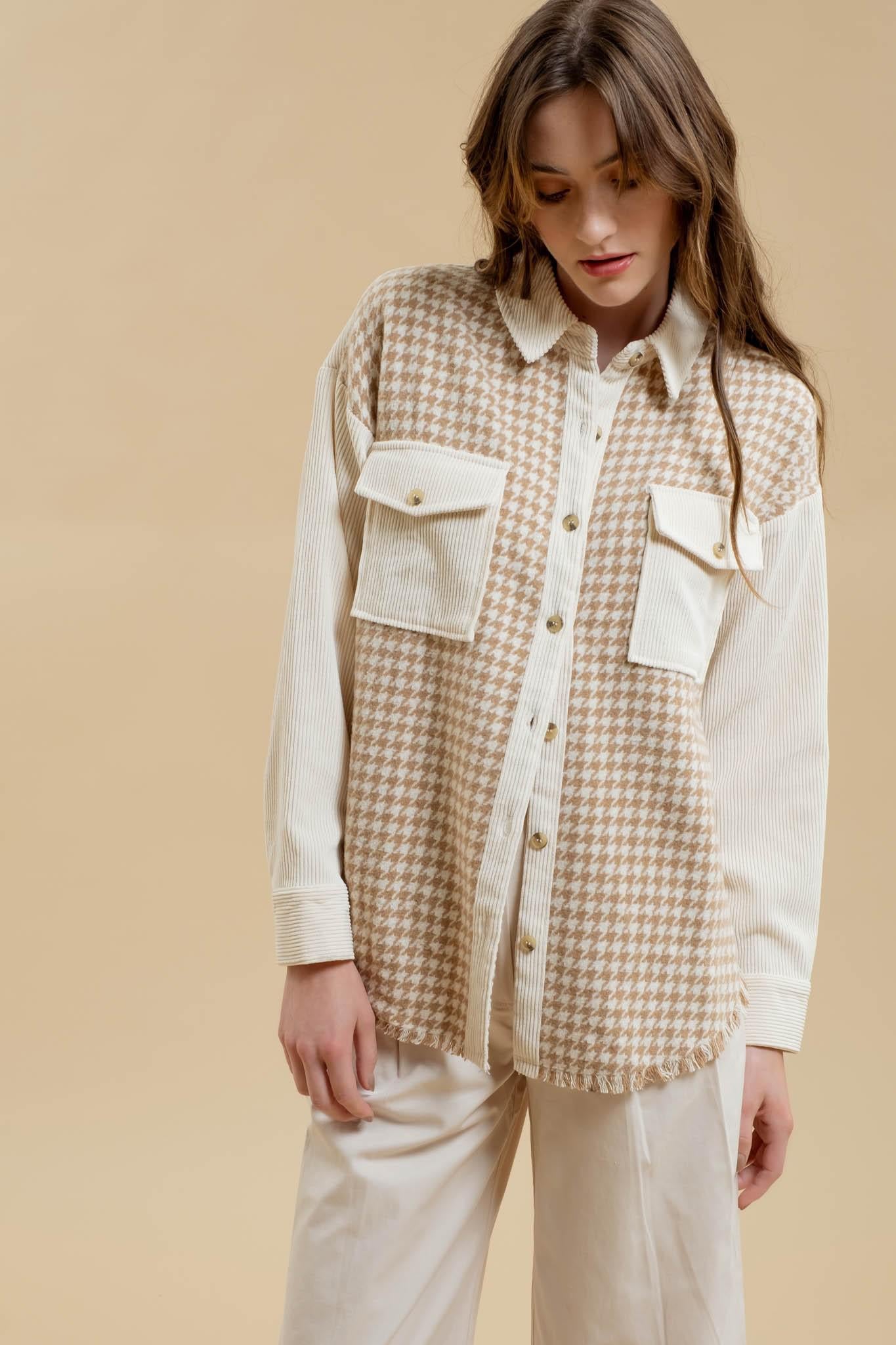 Khaki Houndstooth Shacket