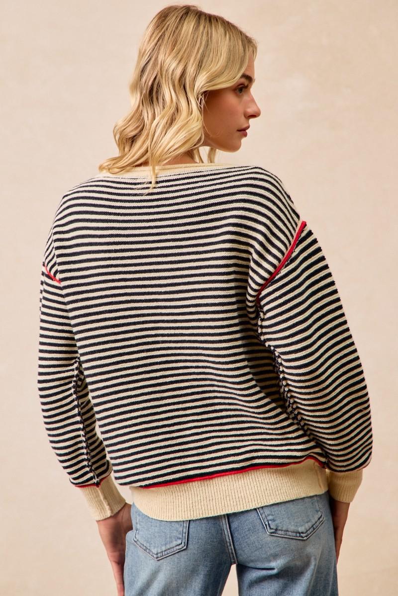 Stripe Knit Contrast Binding Sweater