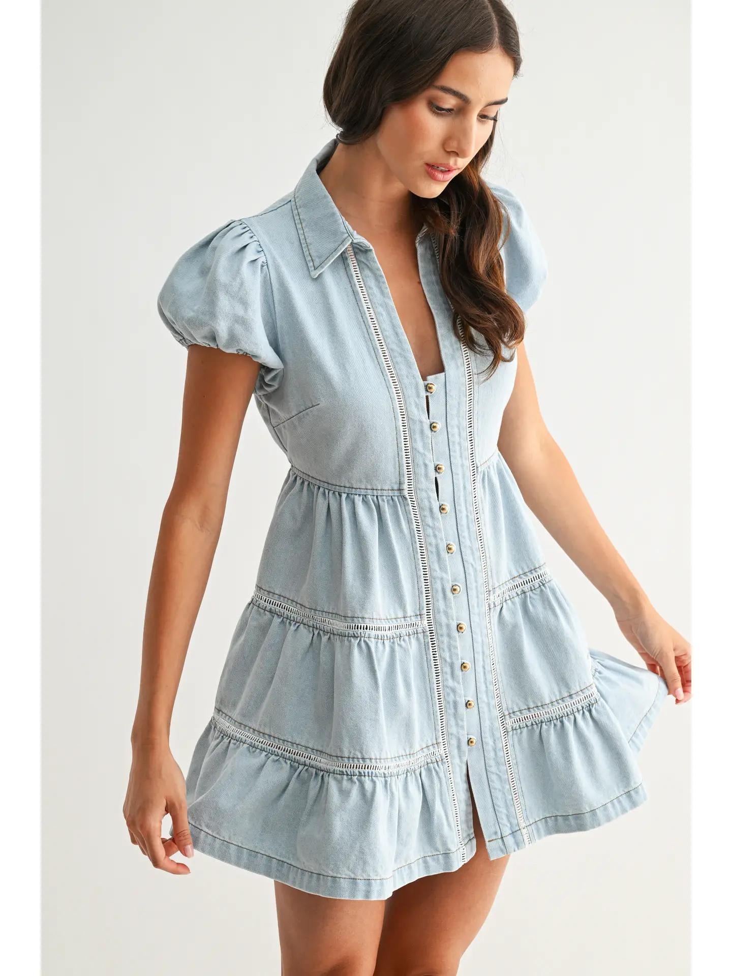 Puff Sleeve Denim Mini Dress