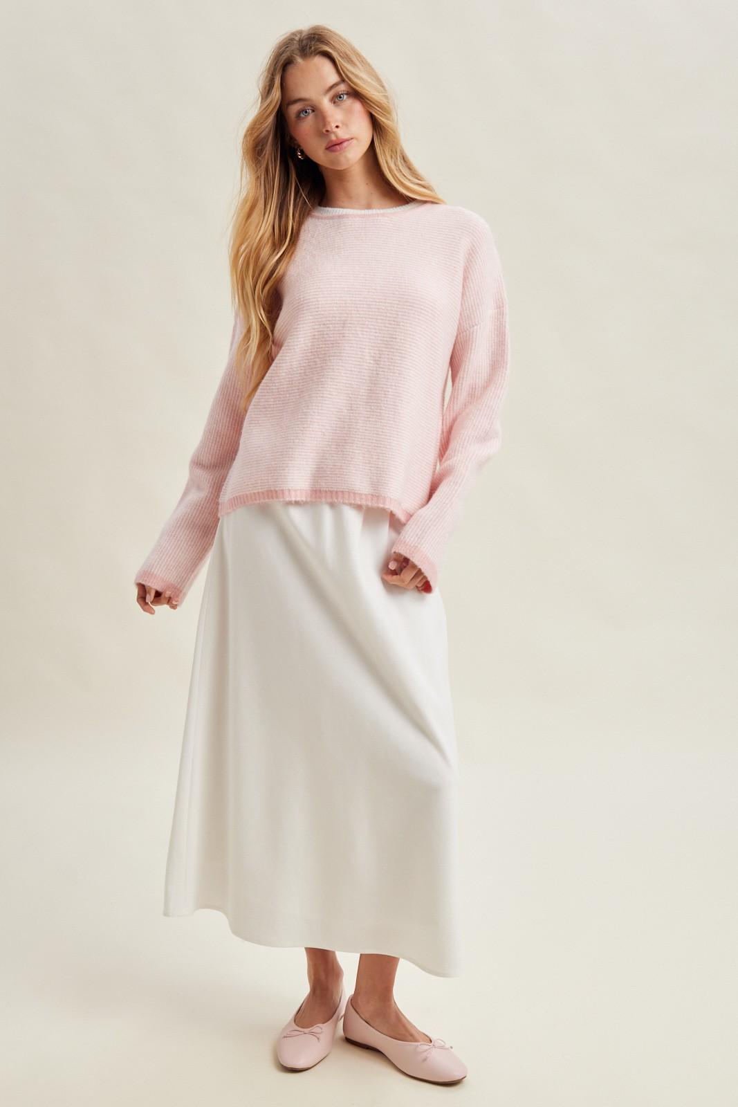 Pink/White Stripe Drop Shoulder Sweater