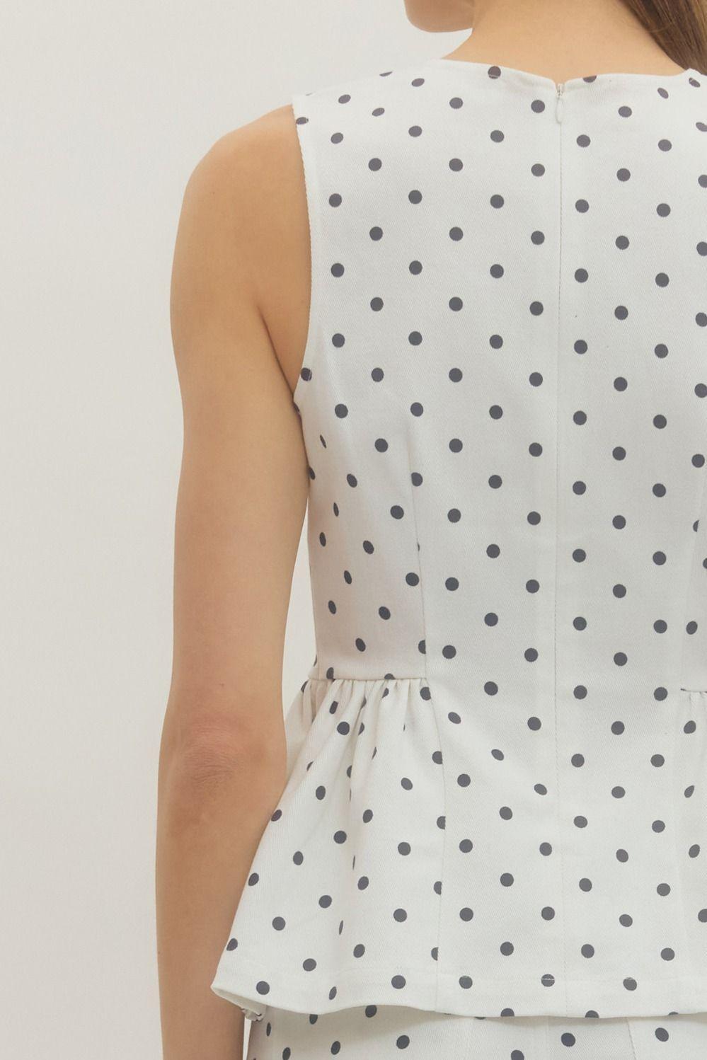 Polka-Dot Denim Peplum Top
