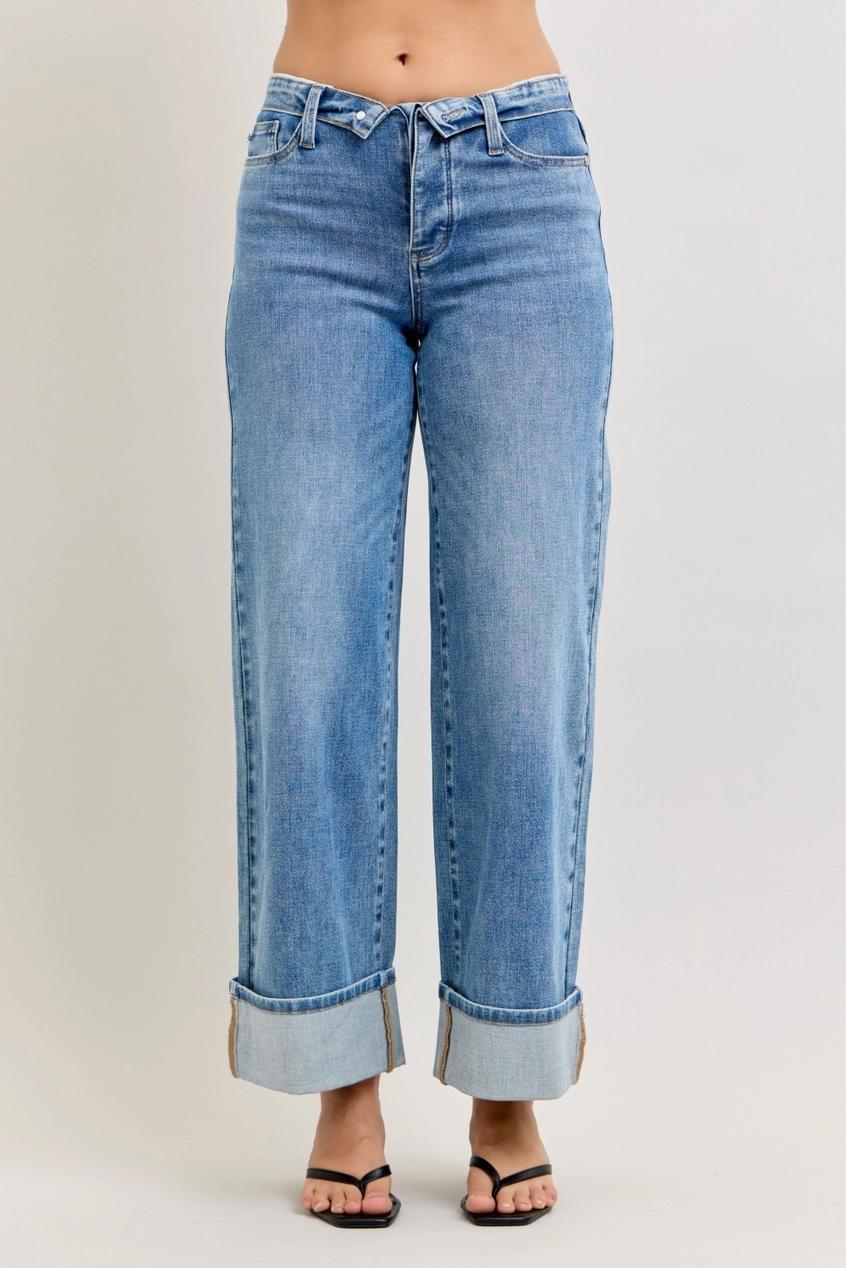 Judy Blue MR Straight Fold Over Waistband Jeans