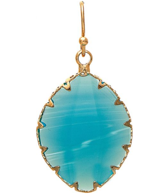 Gold Bezel Set Aqua Glass Ellipse Earring