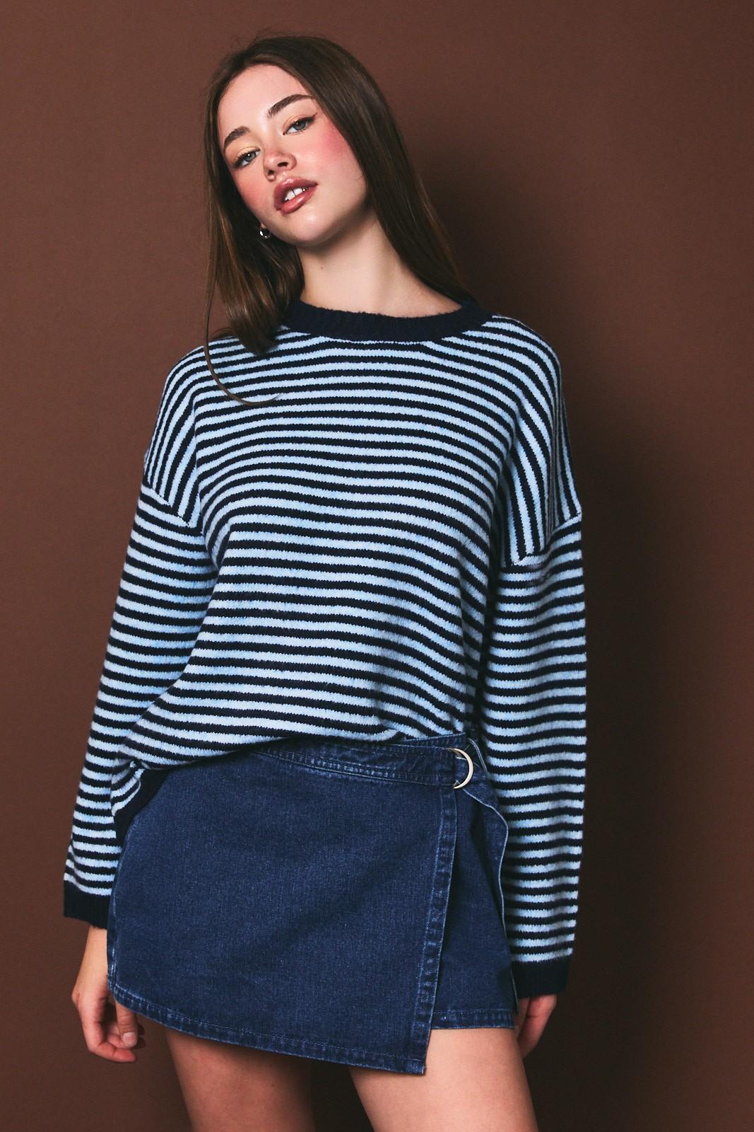 Soft Blue Stripe Knit Sweater Top
