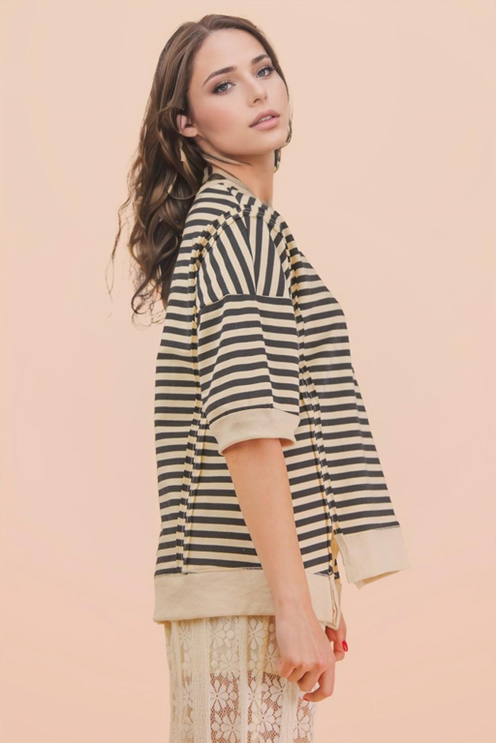 Black/Cream Oversized Stripe Casual Knit Top