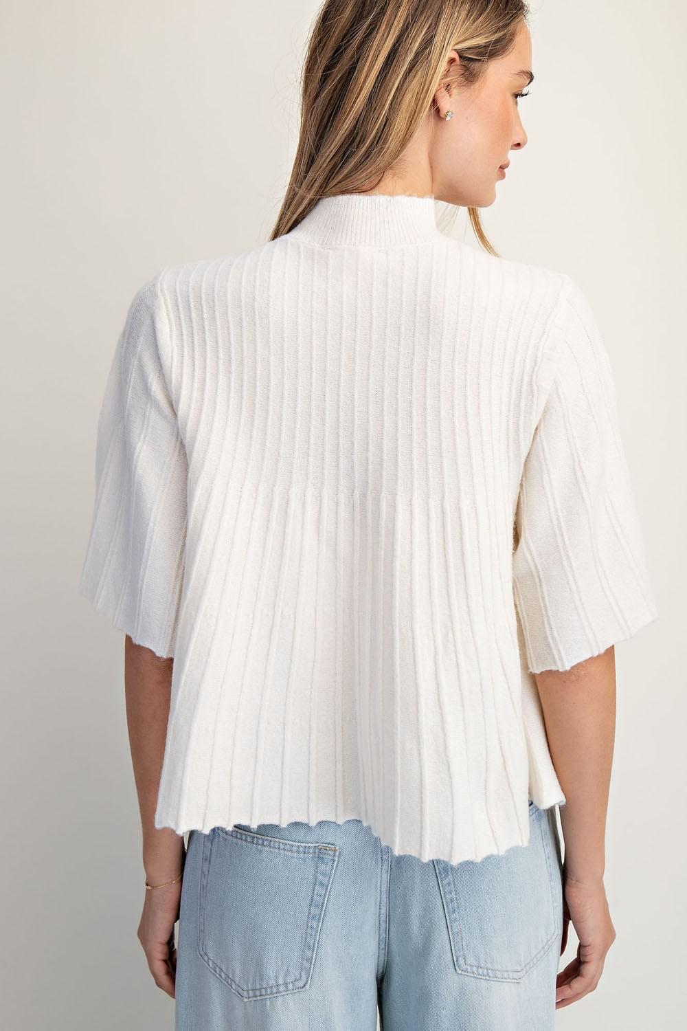 Short-Sleeve Mock-Neck Swing Sweater