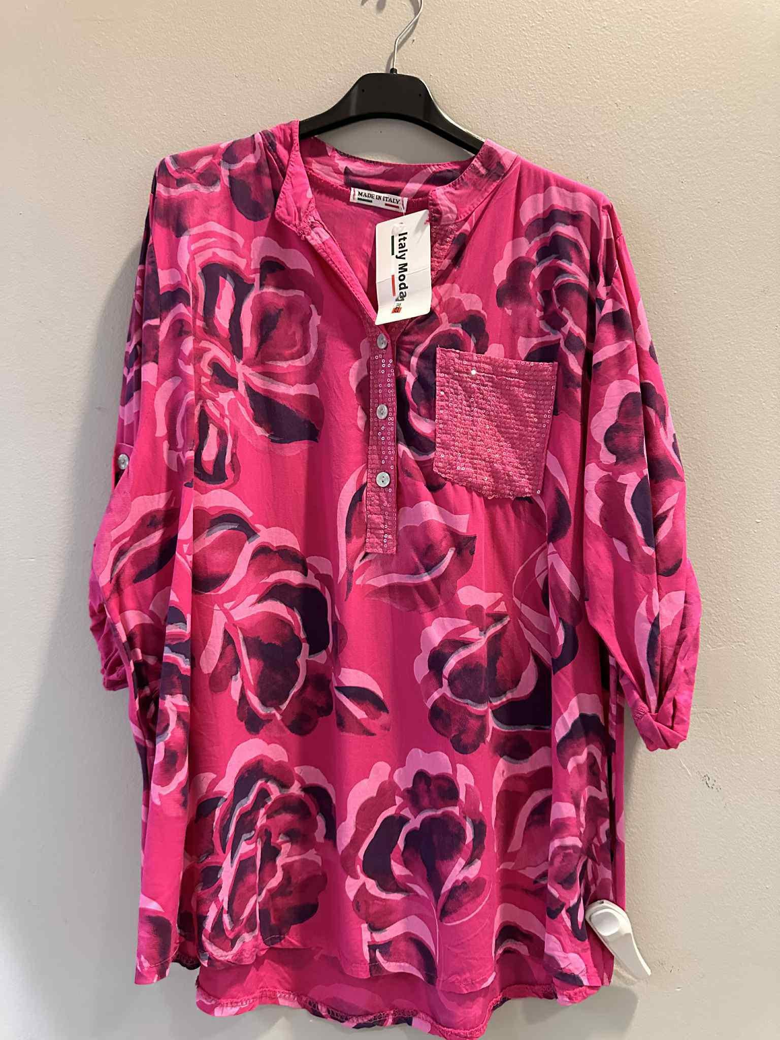 Printed One Pocket Sequin Top