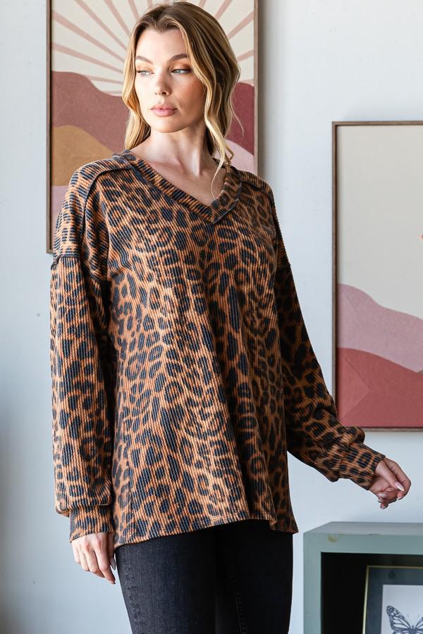 Puff Sleeve V Neck Animal Top