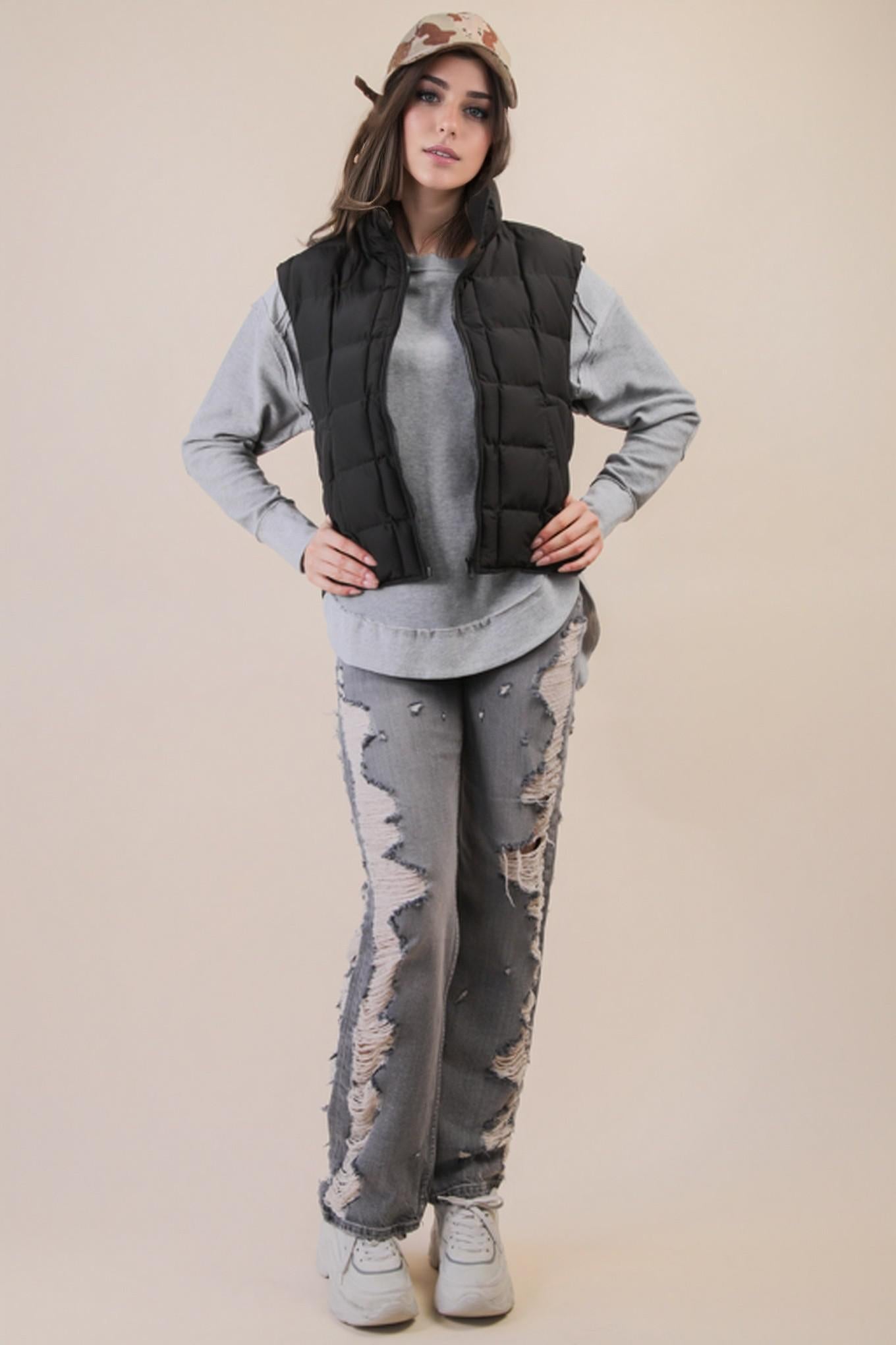 Solid Black Padded Warm Vest