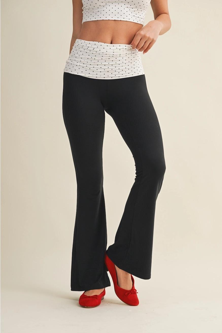 Polka Dot Soft Knit Foldover Flare Pants