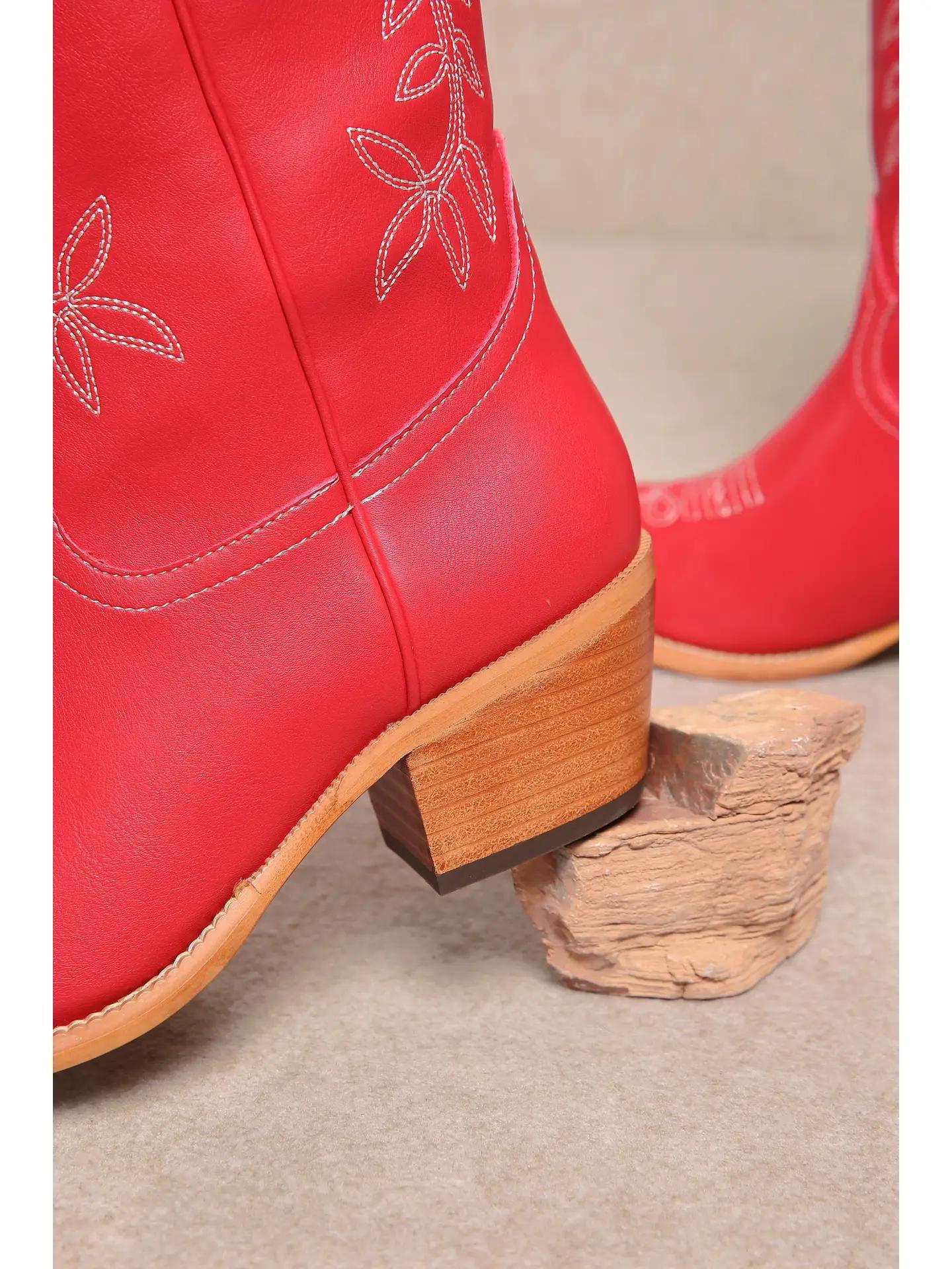 Stella Red Knee-High Western Boots