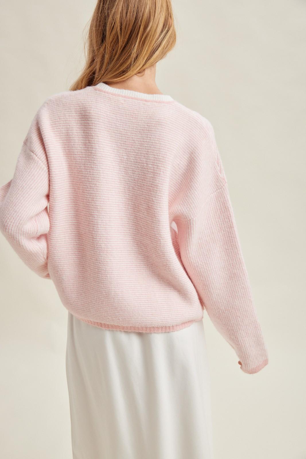 Pink/White Stripe Drop Shoulder Sweater