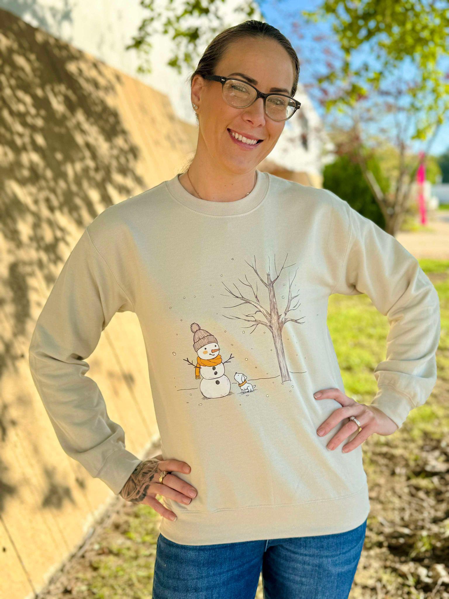 Snowman Dog Tan Sweatshirt